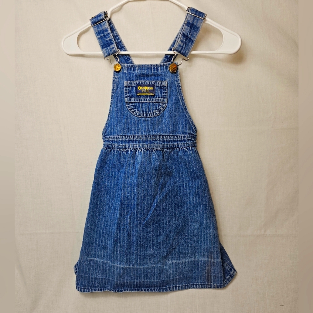 OshKosh B'gosh Blue Denim Kids Overall Dress Pinstripes Size 6